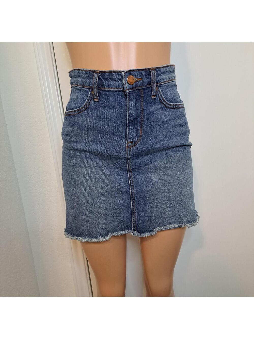 Y2K Style Blue Jean Mini Skirt William Rast Justin Timberlake Sz 25 Frayed Hem